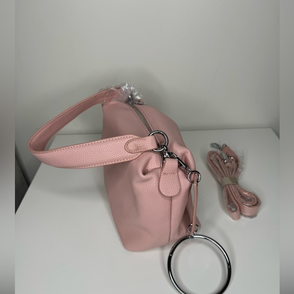 NWT Pink Woven Vegan Pebbled Leather Shoulder Bag with Additional Strap - Picture 6 of 6